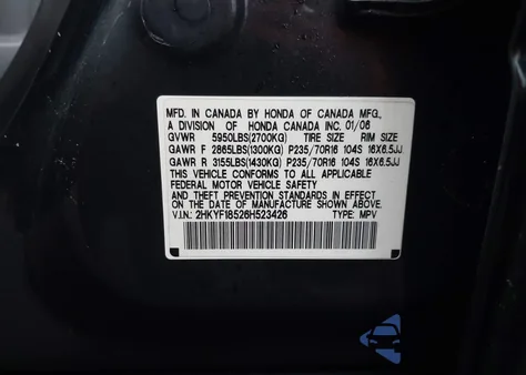 2006 Honda Pilot Ex-L from USA, damaged, VIN 2HKYF18526H523426